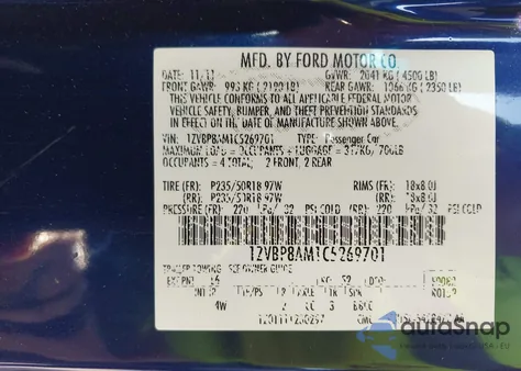 2012 Ford Mustang V6 Premium z USA, uszkodzony, nr VIN 1ZVBP8AM1C5269701